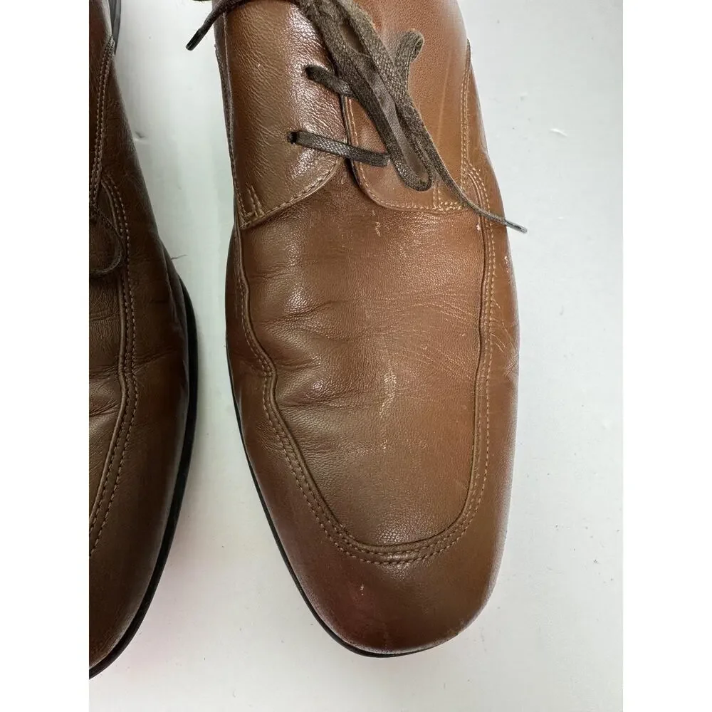 Salvatore Ferragamo Dress Derby Shoes Mens 7.5 EE Brown Leather Made In Italy